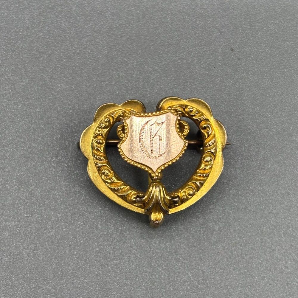 Antique Victorian PSCO Gold Filled Pocket Watch Pin Brooch Two Tone Monogram